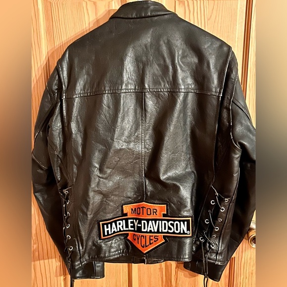 Men’s Black Leather Heavy Bomber Motorcycle Jacket Patches Zippers 🚫sold🚫 - Picture 9 of 14